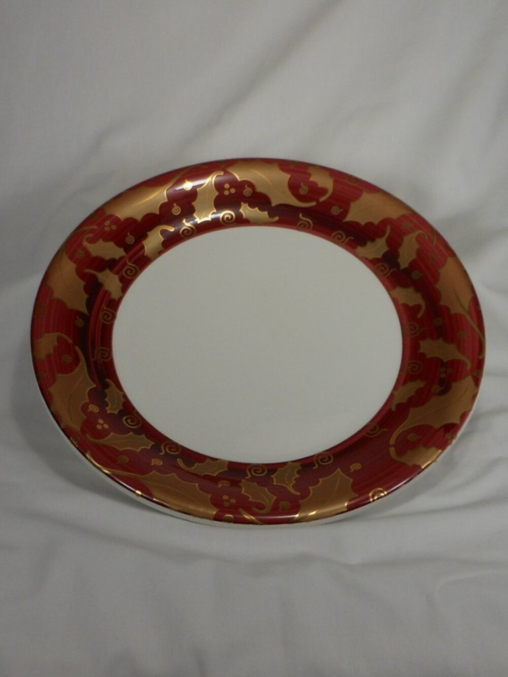 Aurora Italy heavy red/gold floral art chop plate